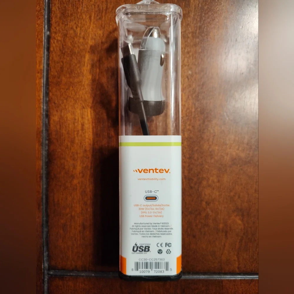NEW Ventev 30W Car Charger with Cable - Gray And Black